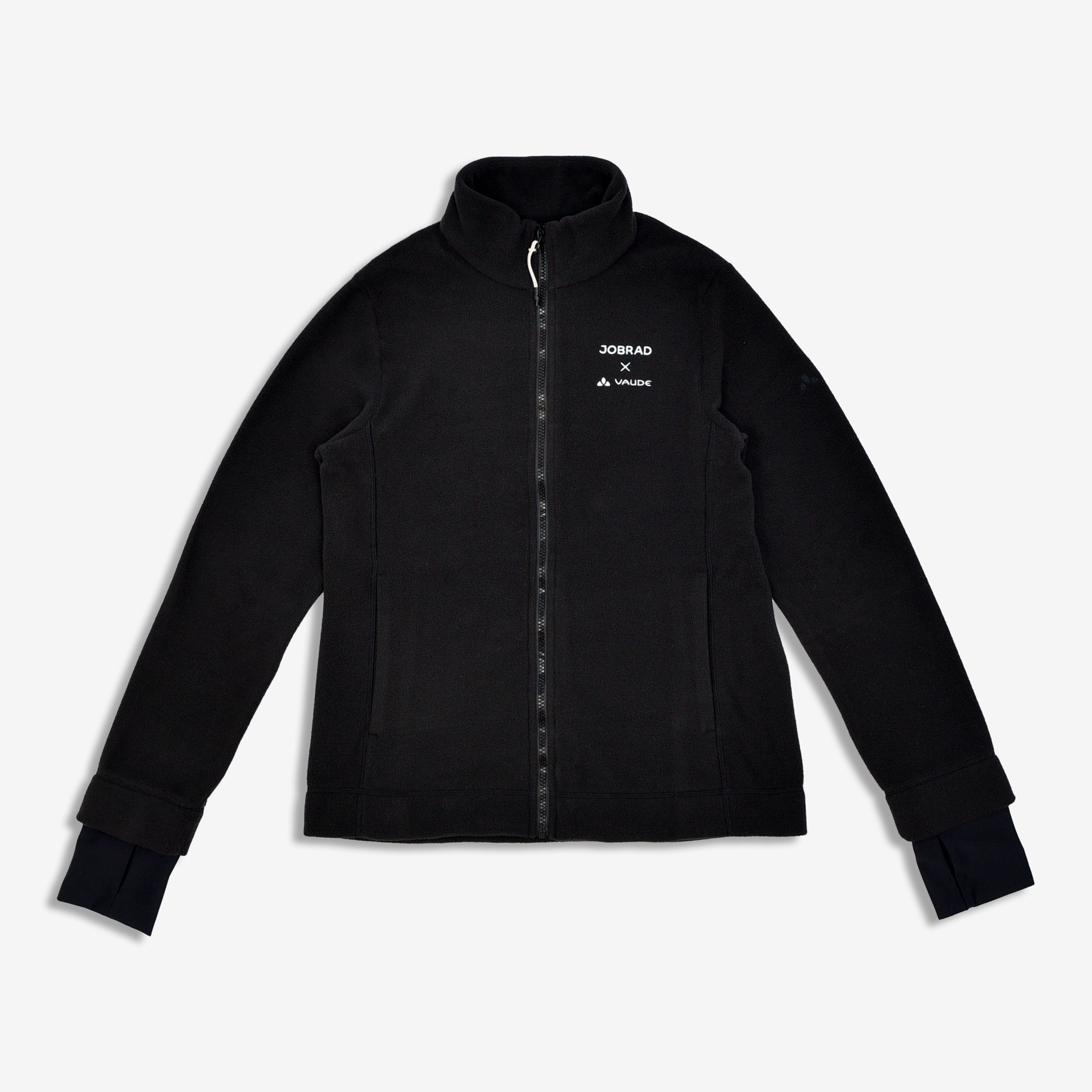Fleecejacke, Schwarz, Stehkragen, Reißverschluss, Daumenlöcher
