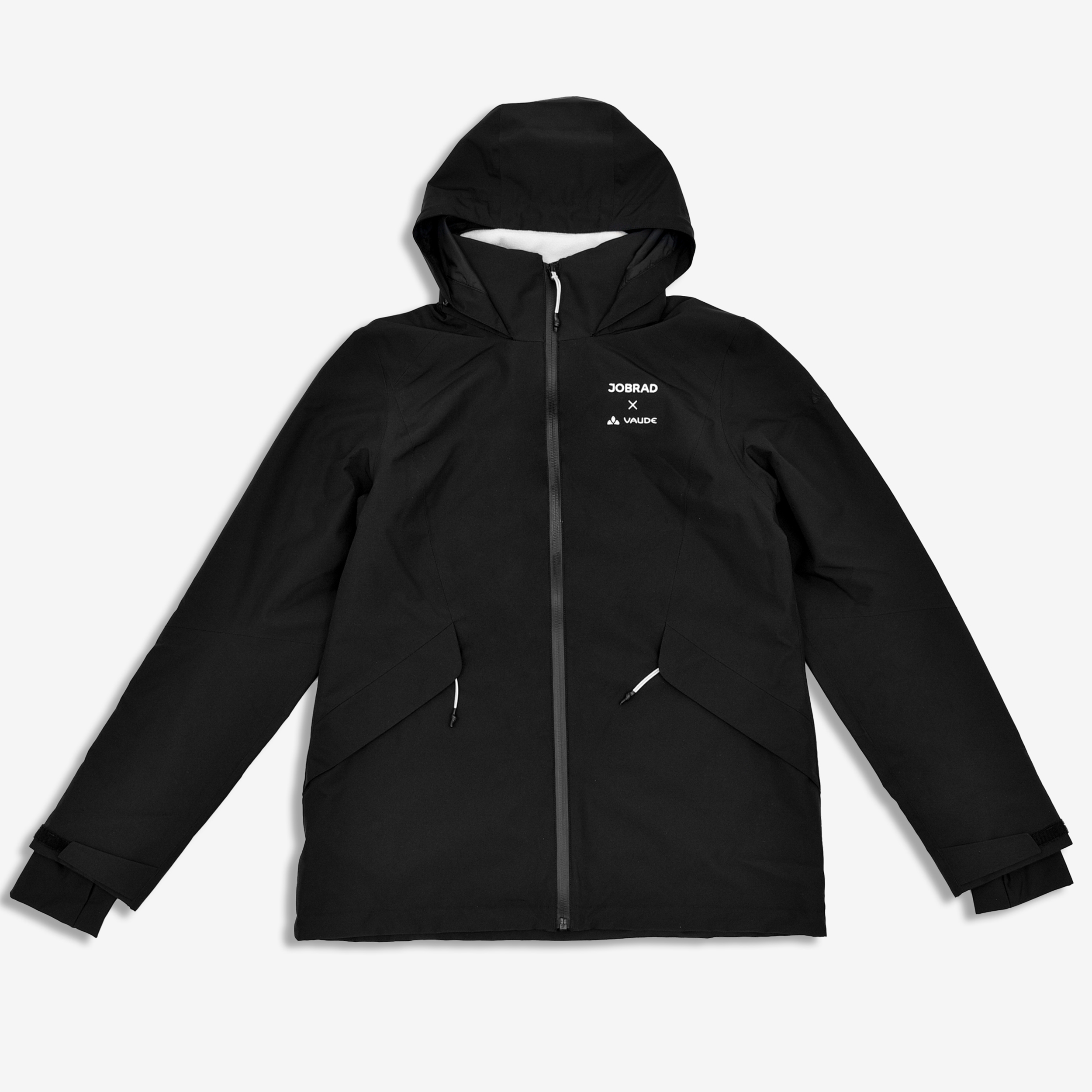 Outdoorjacke, Schwarz, Kapuze, Reißverschluss, Seitentaschen